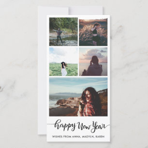 Happy New Year Lässig Script Five Foto Collage Feiertagskarte