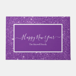 Happy New Year lila Glitzer Skriptfamilie Fußmatte