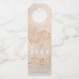 Happy New Year Metallic Kupfer Rose Gold Flaschenanhänger