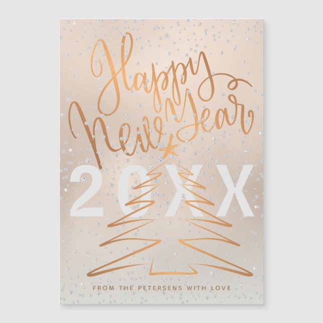 Happy New Year Metallic Kupfer Rose Gold Magnetkarte (Vorderseite)