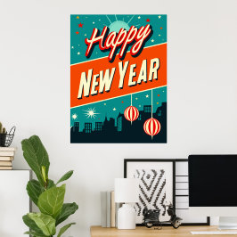 Happy New Year Mid Century Moderner Stil Poster