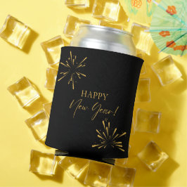 Happy New Year minimalistische Feuerwerk schwarz Dosenkühler