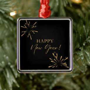Happy New Year minimalistische Feuerwerk schwarz Ornament Aus Metall