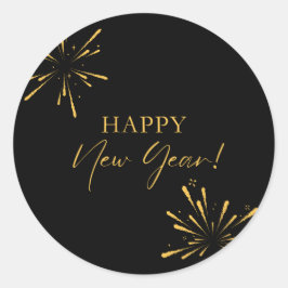 Happy New Year minimalistische Feuerwerk schwarz Runder Aufkleber