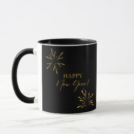 Happy New Year minimalistische Feuerwerk schwarz Tasse