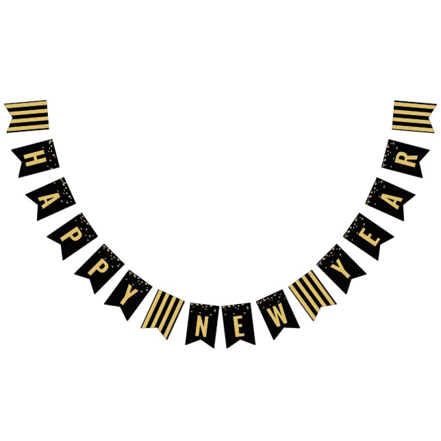 Happy New Year Modern Black Gold Party Wimpelkette (Alle)