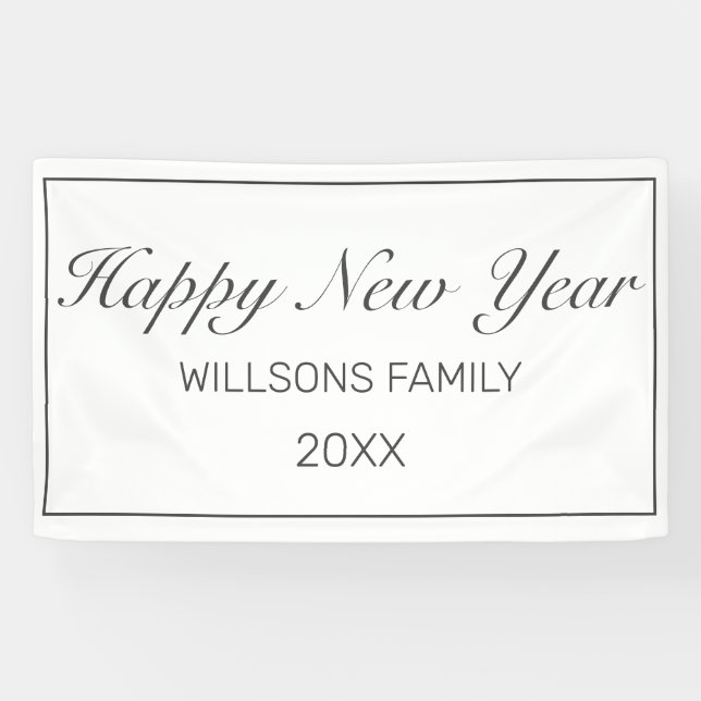 Happy New Year Modern Minimalistisch White Black Banner (Horizontal)