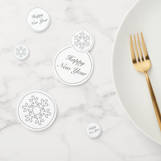 Happy New Year Modern Minimalistisch White Black Konfetti (Gruppe)