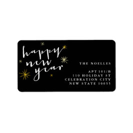 Happy New Year Modern Script Chic Gold Sternexplos Adressaufkleber