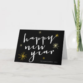 Happy New Year Modern Script Chic Gold Sternexplos Feiertagskarte