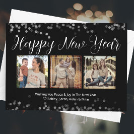Happy New Year Modern Script Foto Card Mitteilungskarte