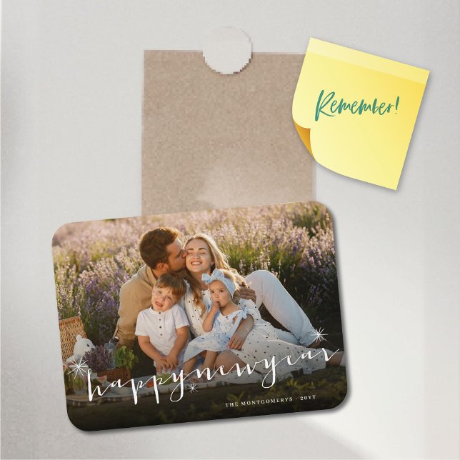 Happy New Year Modern Script Gold Sternexplosion F Magnet (Happy New Year Classic Script Starbursts Photo Flexible Magnet @ fat_fa_tin)