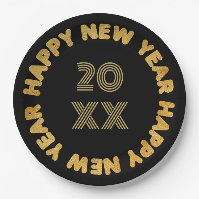 Happy New Year Modern Typografy Pappteller (Vorderseite)