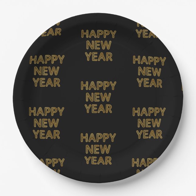 Happy New Year Modern Typografy Pappteller (Vorderseite)