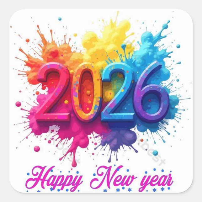 Happy New Year Modern Typography Sticker (Vorderseite)