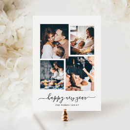 Happy New Year | Moderne vier FotoCollage Feiertagskarte