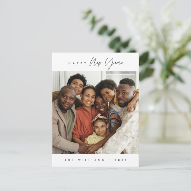 Happy New Year, Modernes Grußfamilien Foto Postc Postkarte (Stehend Vorderseite)