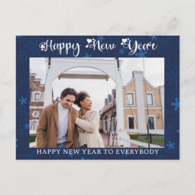 Happy New Year Modernes Holiday Foto on Snowflakes Postkarte (Vorderseite)