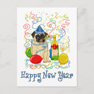 Happy New Year Mops Feiertagspostkarte