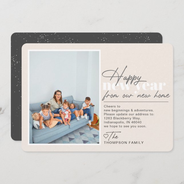 Happy New Year Moving Ankündigung Tan Foto (Vorne/Hinten)