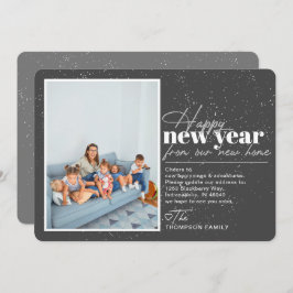 Happy New Year Moving Announcement Gray Foto Feiertagskarte