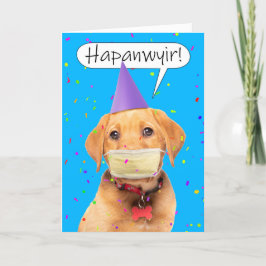 Happy New Year Muffled Talking Puppy in Face Mask Feiertagskarte