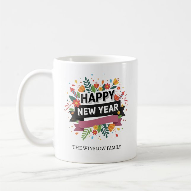 Happy New Year Mug Personalized Family Name custom Kaffeetasse (Links)