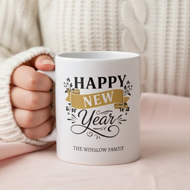 Happy New Year Mug Personalized Family Name custom Kaffeetasse (Von Creator hochgeladen)