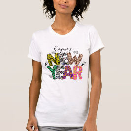 Happy New Year Multicolor Leopard Print Tee