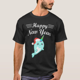 Happy New Year Niedlich Narwhal Weihnachtsmannmütz T-Shirt