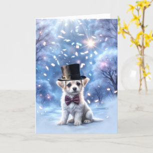 Happy New Year Niedlich Puppy Dog mit Confetti Hat Karte