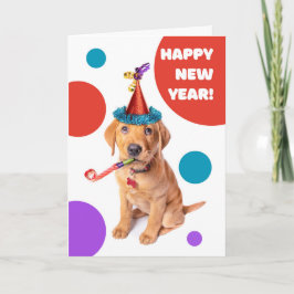 Happy New Year Niedlich Red Fox Labrador Welpe Feiertagskarte