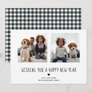 Happy New Year Niedlich Schwarzweiß-Weiß-Foto Feiertagskarte