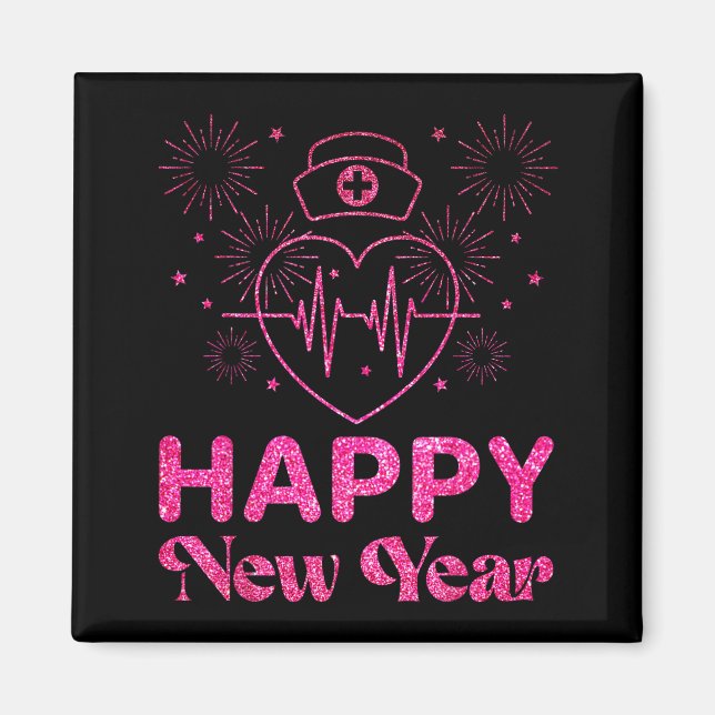 Happy New Year Nurse Crew Heartbeat New Years Eve  Magnet (Vorne)