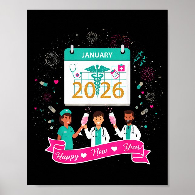 Happy New Year Nurse Shirt; Cute Medical Staff 202 Poster (Vorne)