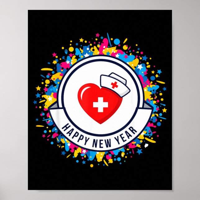 Happy New Year Nurse Shirt Cute Nk Heartbeat Medic Poster (Vorne)
