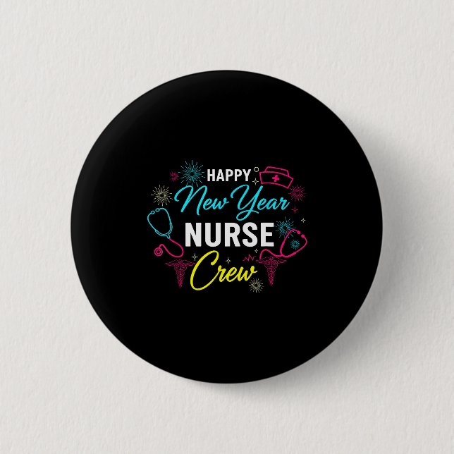 Happy New Year Nurse Shirt, Fireworks Stethoscope  Button (Vorderseite)
