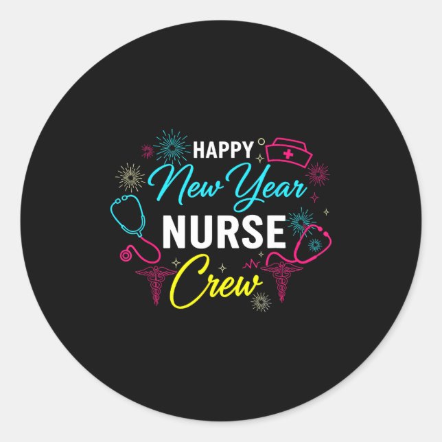 Happy New Year Nurse Shirt, Fireworks Stethoscope  Runder Aufkleber (Vorderseite)