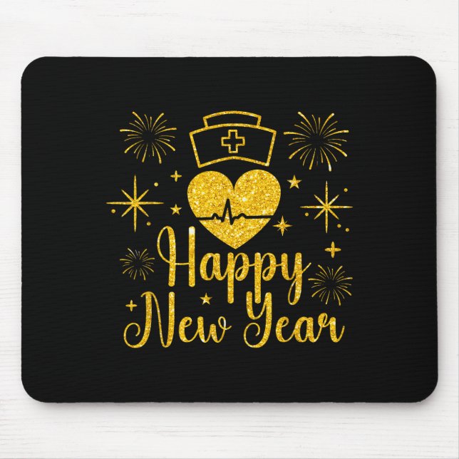 Happy New Year Nurses Heartbeat Fireworks New Year Mousepad (Vorne)