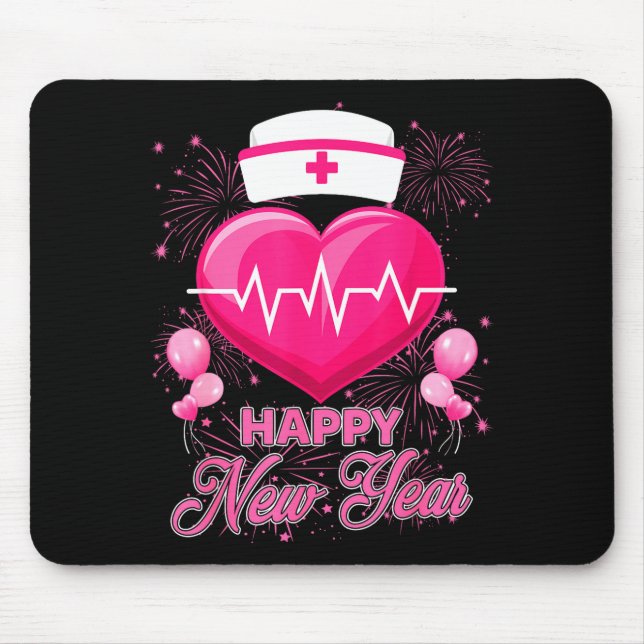 Happy New Year Nurses Heartbeat New Years Eve Part Mousepad (Vorne)
