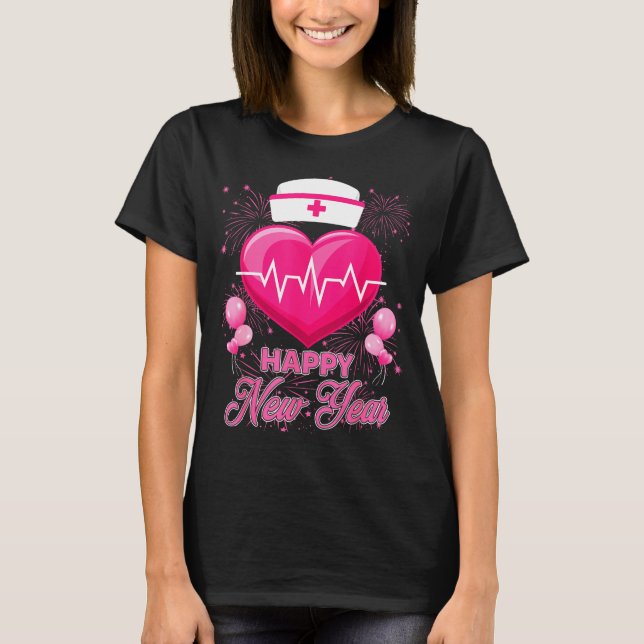 Happy New Year Nurses Heartbeat New Years Eve Part T-Shirt (Vorderseite)