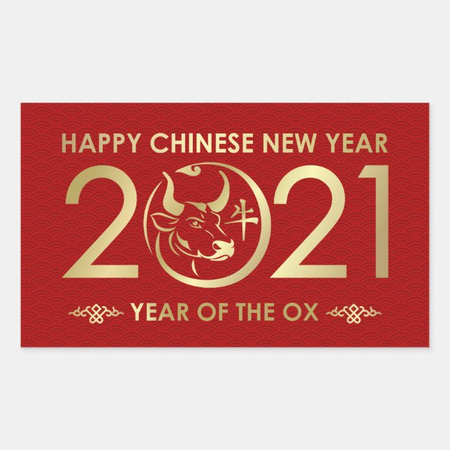 Happy New Year of The Ox - 2021 Rechteckiger Aufkleber (Vorderseite)