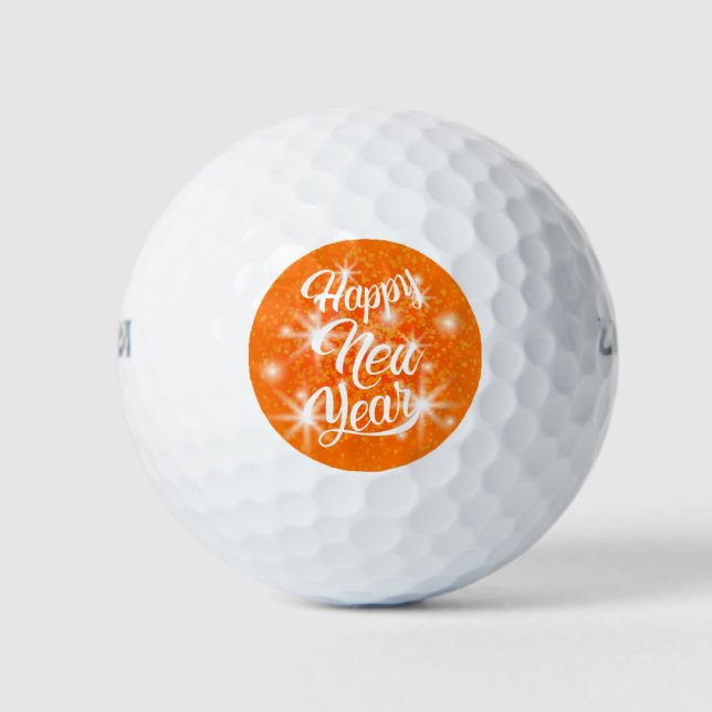Happy New Year Orange Watercolor Spritzer Golfball (Vorderseite)