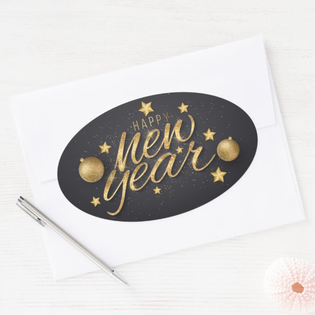 Happy New Year Oval Sticker (Umschlag)