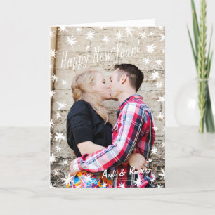 Happy New Year Painted Stars Weiß geklappt Feiertagskarte