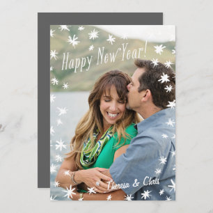 Happy New Year Painted Stars White Flat Foto Card Einladung