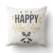 Happy New Year Panda Throw Pillow