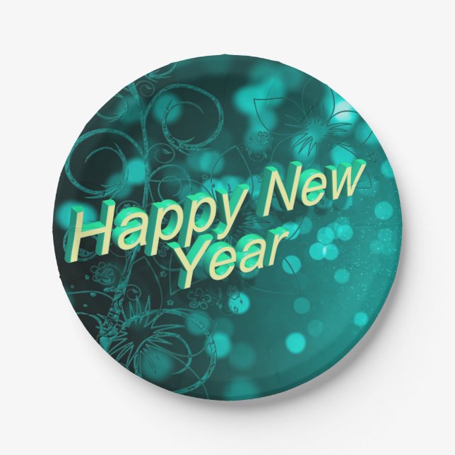 Happy New Year Paper Plate – Festive Party Tablewa Pappteller (Vorderseite)