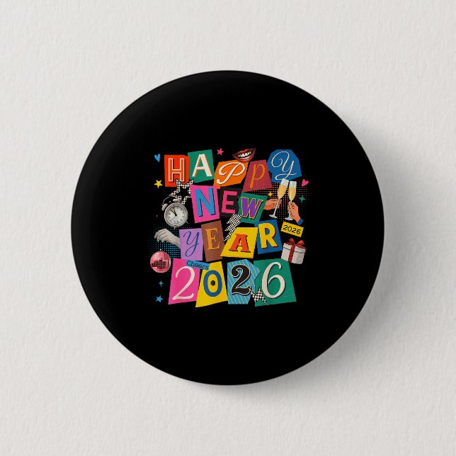 Happy New Year Party 2026 Ballon Family Matching M Button (Vorderseite)