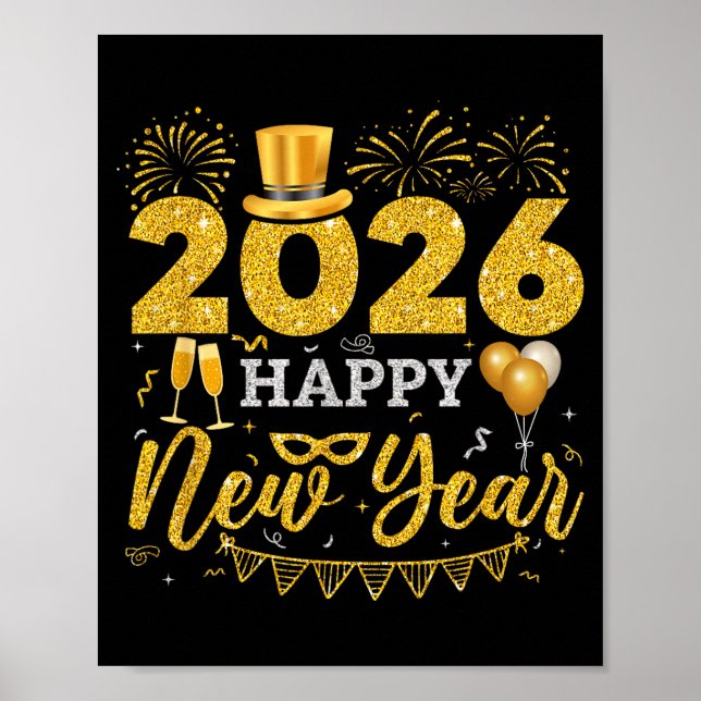 Happy New Year Party 2026 Ballon Family Matching M Poster (Vorne)